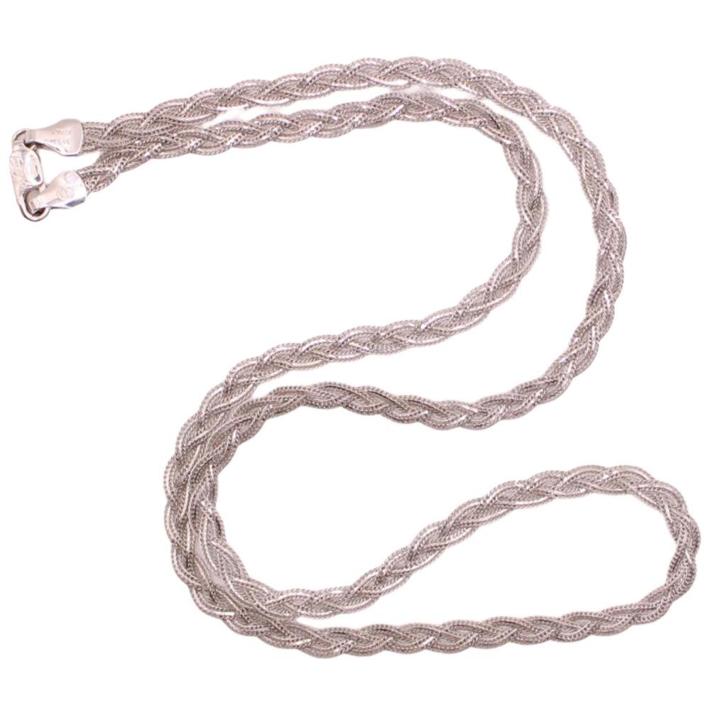 Tecnigold 14kt White Gold Braided Wheat Foxtail Chain Necklace 17" - Picture 2 of 7